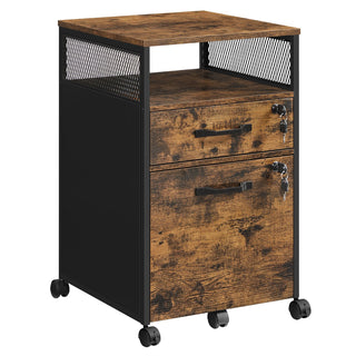 Furnstar Verrijdbare Archiefkast met 2 Afsluitbare Laden – Industrieel Design – Commode - Met slot - 44x42x69cm - Bruin/Zwart