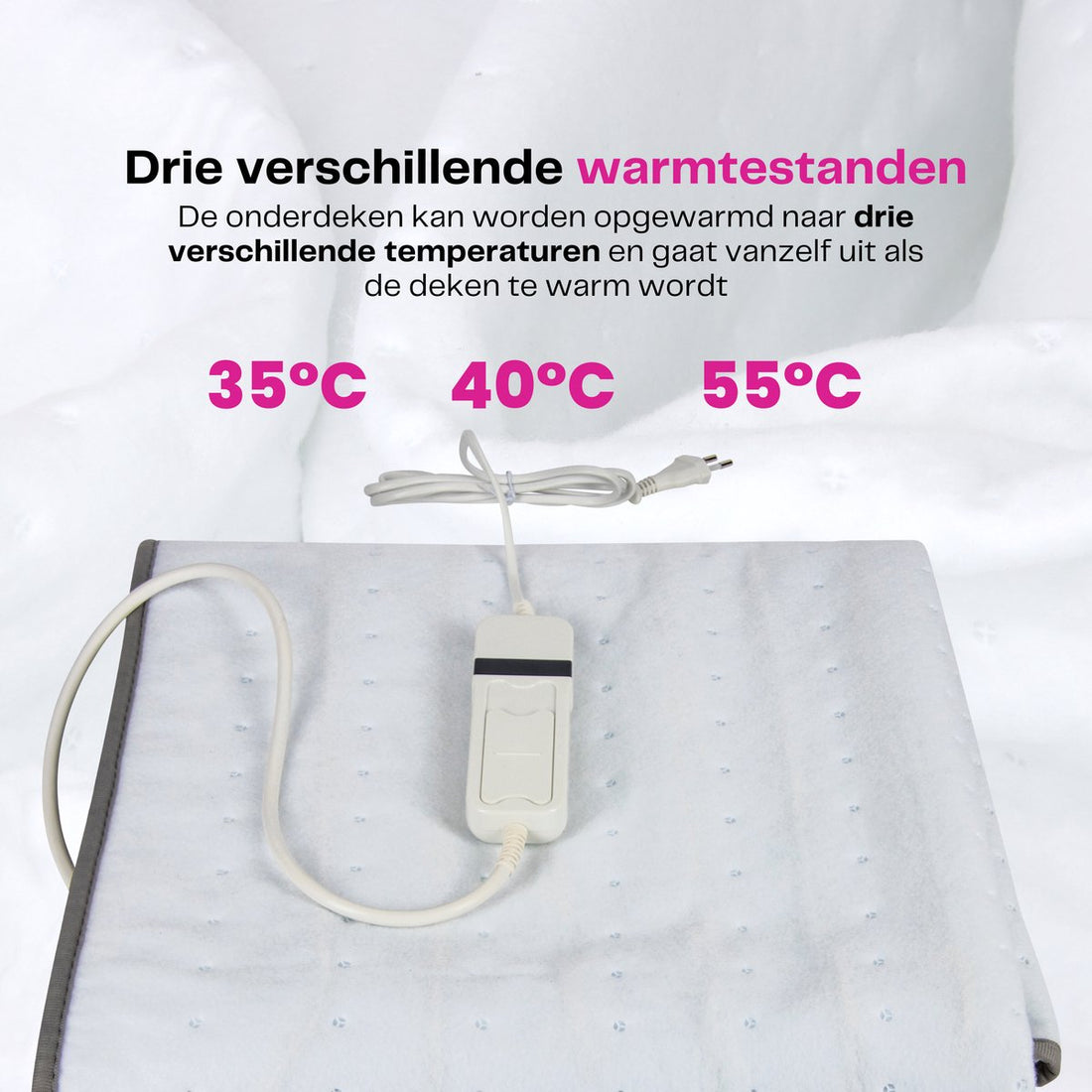 Xiaoda elektrische deken 1 persoons warmte onderdeken 3 standen 60Watt automatische uitschakeling overhittingsbescherming 150x80cm wit