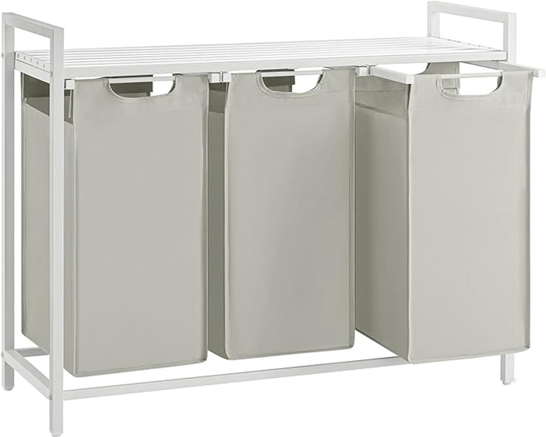 FurnStar Wasmand - Wassorteerder - 3 vakken - Wasmanden - Wassorteerder 3 vaken - 3x 38 L - 114L - Metalen Frame - Stijlvol en Duurzaam- Wit