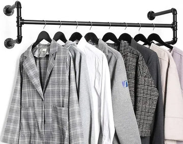 2 Kleding Stangen, Set van 2 Ophang Rails, Kledingrek in Industriële Stijl voor Wandmontage, Hangende Buizen, Waterleiding Design, 110cm Lang, Zwart