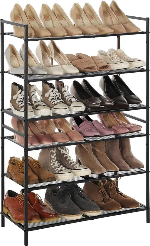 3-laags schoenenrek - stapelbare schoenenorganizer - 9-12 paar schoenen - metalen schoenenrekopslag - voor entree, woonkamer, badkamer - zwart