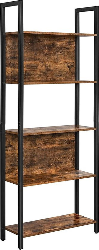 FurnStar - Boekenkast - Opbergplank - Keukenkast - 5 Niveaus - Stabiel Stalen Frame - Voor Kantoor, Entree, Woonkamer - Industriële Stijl - Rustiek Bruin en Zwart - 62 x 24 x 165 cm
