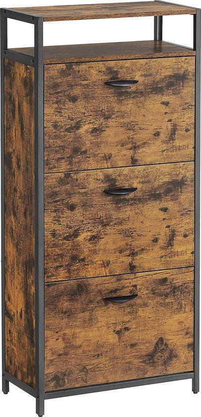 FurnStar schoenenkast - 3 klapdeuren - 60x30x130cm - Bruin