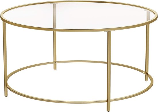 FurnStar Ronde Salontafel – Gehard Glas – Modern Design- Bijzettafel - 84x84x45.5cm – Goud