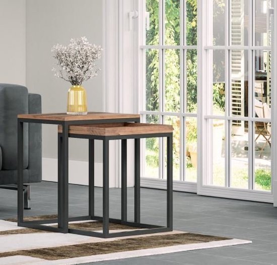 FurnStar bijzettafel - Set van 2 - 45x40x55cm/40x38x51cm - Bruin