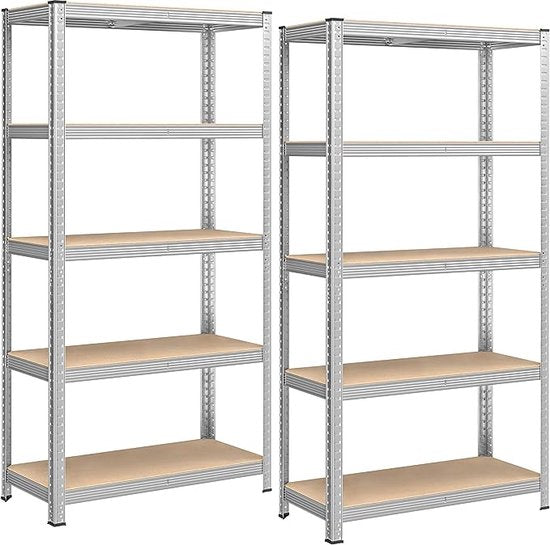 FurnStar opbergrek - 5 Planken - 2 Stuk - Monteren zonder schroeven - 875 kg - 180x90x40cm - Grijs