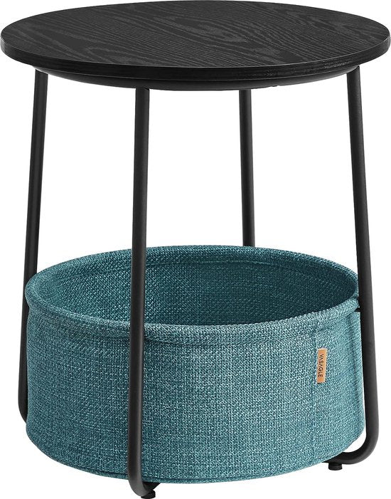 Furnstar Ronde Bijzettafel met Stoffen Opbergmand - Moderne Salontafel - Nachtkastje voor Woonkamer en Slaapkamer 45×45×51cm