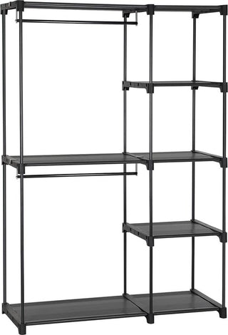 FurnStar - Garderobekast - Vrijstaande kledingkast - Opvouwbaar - Kledingrek met legplanken - Kapstok - Opbergrek - Slaapkamer - Stevig - 112x43x165 cm - Zwart