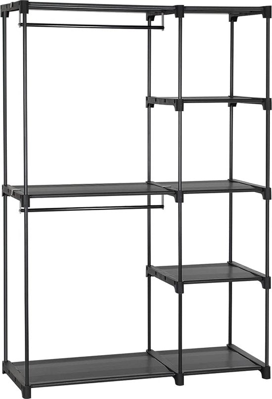 FurnStar - Garderobekast - Vrijstaande kledingkast - Opvouwbaar - Kledingrek met legplanken - Kapstok - Opbergrek - Slaapkamer - Stevig - 112x43x165 cm - Zwart
