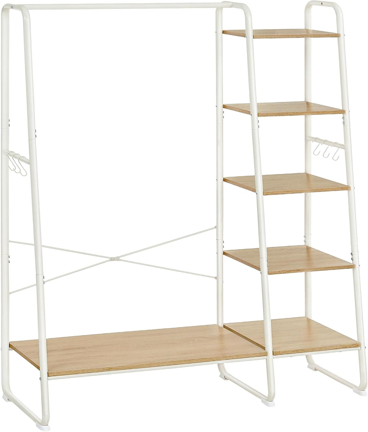FurnStar Kledingrek met Kapstok – Open Kledingkast – 5 Planken – 6 S-haken – Kledingroede – Schoenenrek – 45 x 120 x 160 cm – Voor Slaapkamer & Hal