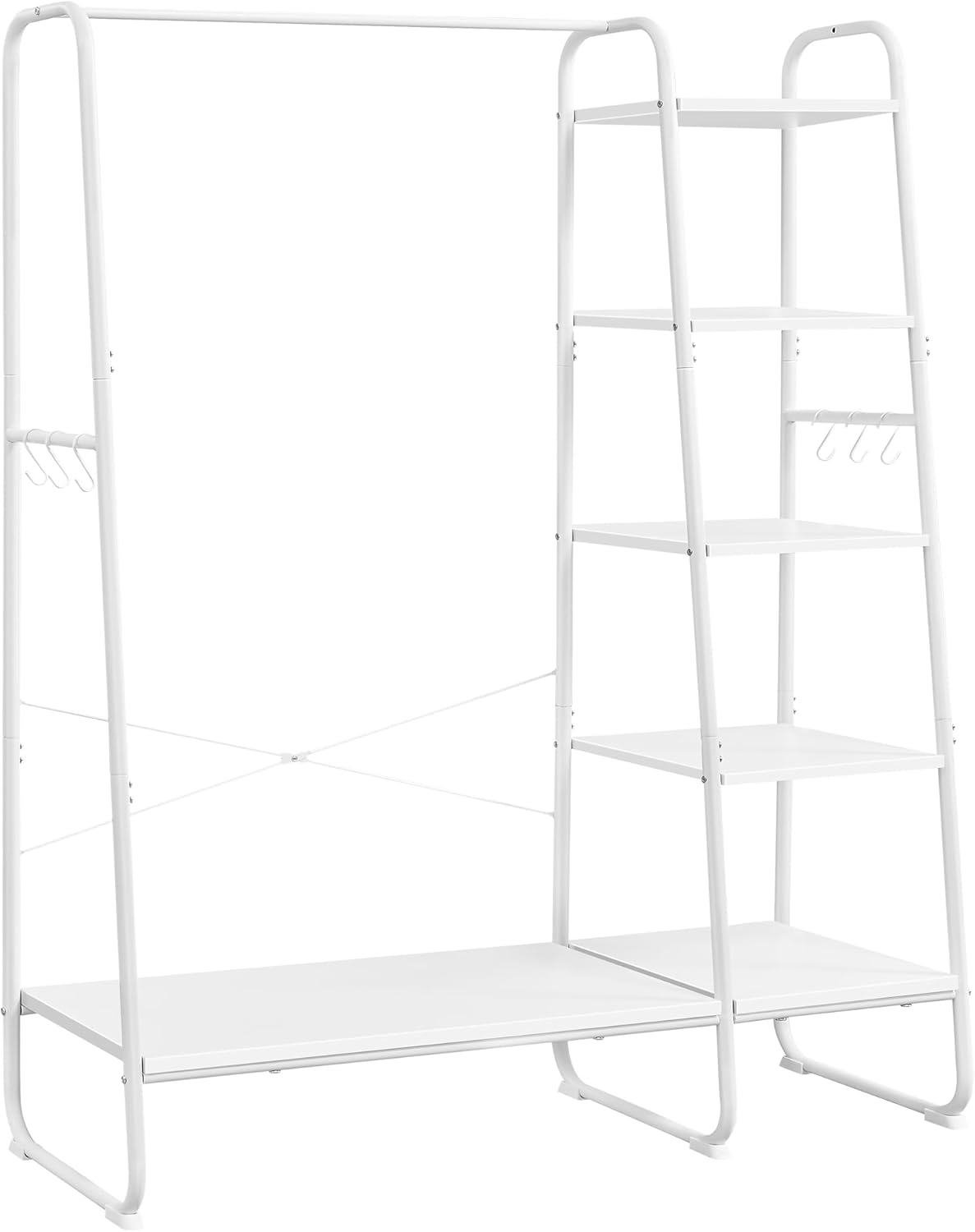 FurnStar Kledingrek met Kapstok – Open Kledingkast – 5 Planken – 6 S-haken – Kledingroede – Schoenenrek – 45 x 120 x 160 cm – Voor Slaapkamer & Hal