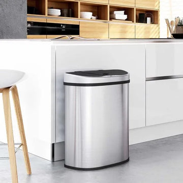 70L vuilnisbak met sensor, auVuilnisbak met Sensor, 70L (2 x 35L) Afvalscheidingssysteem, Automatische RVS Prullenbak met 2 Compartimenten, Contactloos, Voor in de Keuken, Zilver