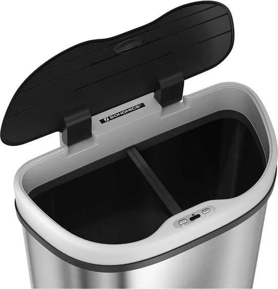 70L vuilnisbak met sensor, auVuilnisbak met Sensor, 70L (2 x 35L) Afvalscheidingssysteem, Automatische RVS Prullenbak met 2 Compartimenten, Contactloos, Voor in de Keuken, Zilver