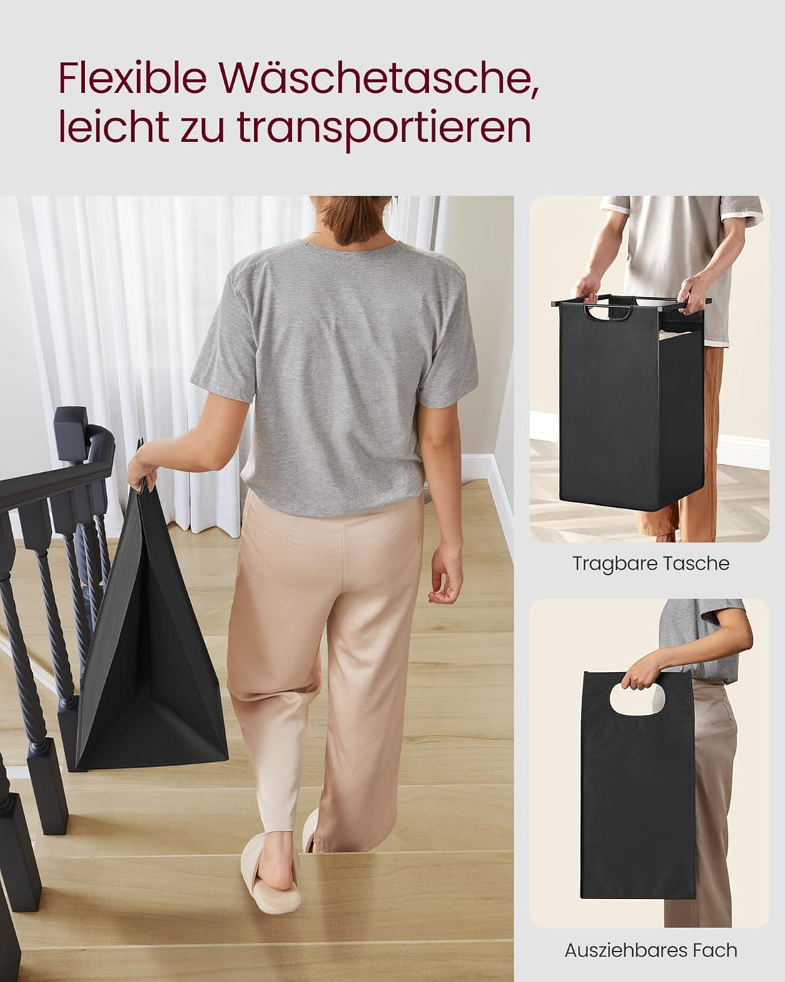 Furnstar Wasmand met 3 Vakken en Plank – Wassorteerder met Uitneembare Waszakken – Wasrek met Metalen Frame – Rustiek Bruin/Zwart