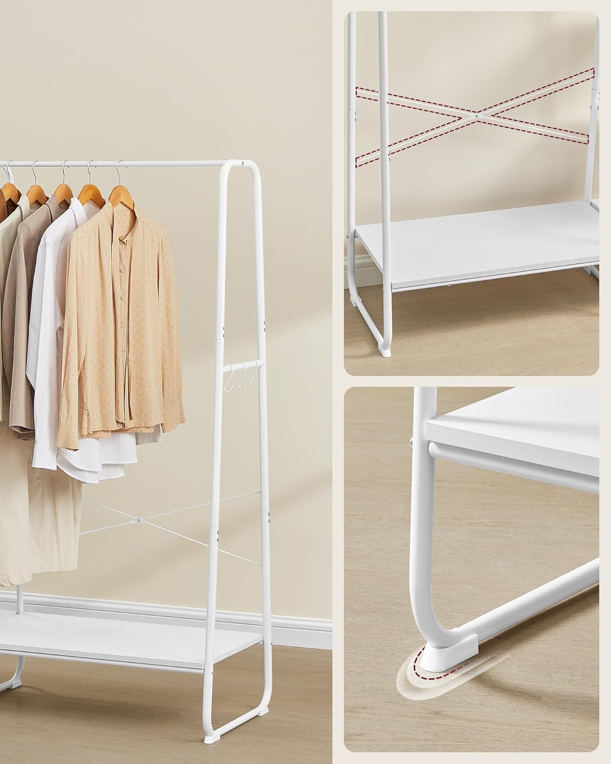 FurnStar Kledingrek met Kapstok – Open Kledingkast – 5 Planken – 6 S-haken – Kledingroede – Schoenenrek – 45 x 120 x 160 cm – Voor Slaapkamer & Hal