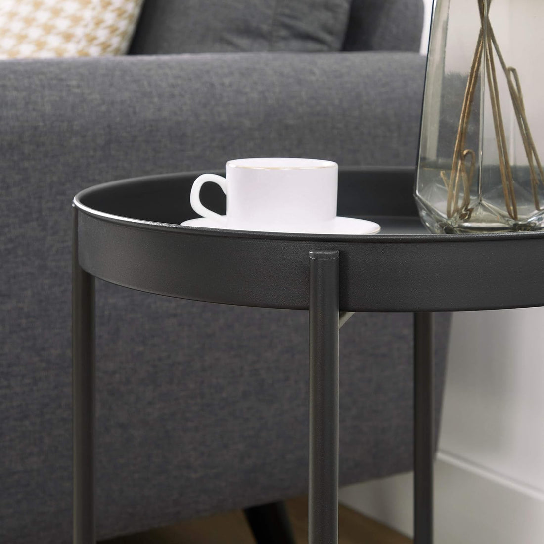 FurnStar bijzettafel vintage - Zwart & Houten Koffietafel - Salontafel - Decoratie Tafel - Voor Woonkamer, Slaapkamer of Kantoor - 43.5 x 55 CM