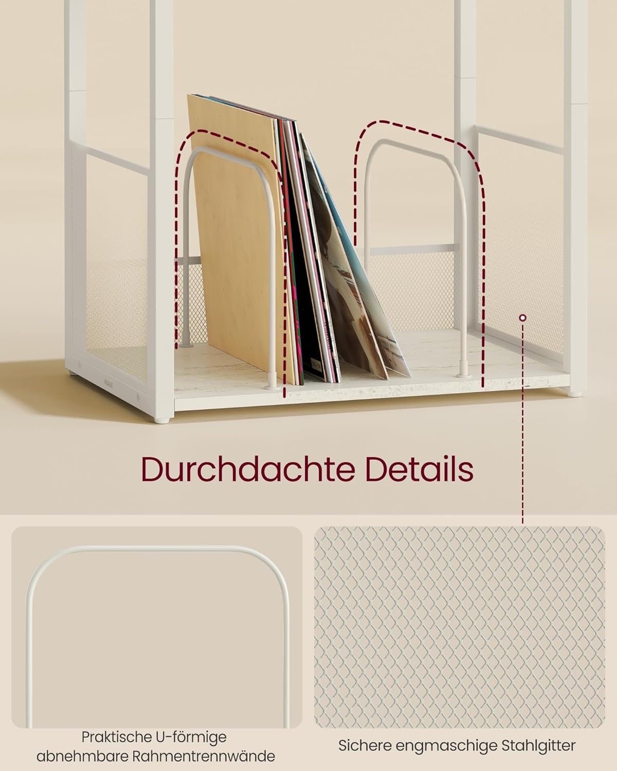 Furnstar Platenspeler Standaard – 3 Etages – Bijzettafel & Opbergrek voor Vinylplaten – Tot 100 LP’s – Voor Woonkamer of Slaapkamer