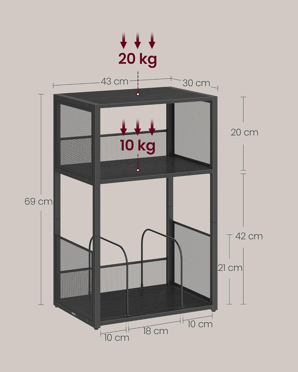 Furnstar Platenspeler Standaard – 3 Etages – Bijzettafel & Opbergrek voor Vinylplaten – Tot 100 LP’s – Voor Woonkamer of Slaapkamer