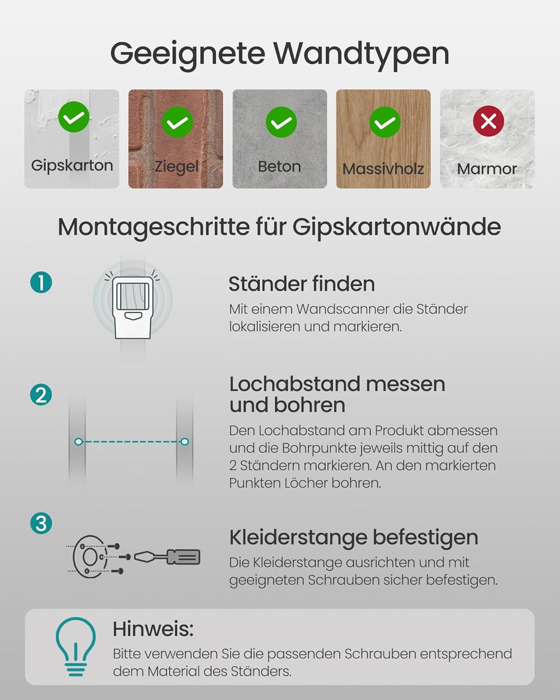 FurnStar - Kledingstang - set van 2 stuks - Zwart - Metaal
