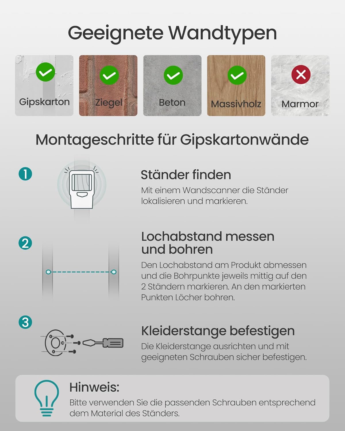 FurnStar - Kledingstang - set van 2 stuks - Zwart - Metaal