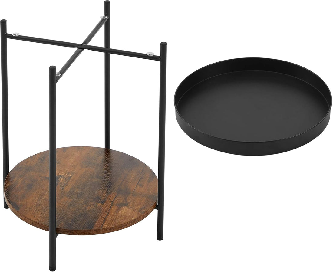FurnStar bijzettafel vintage - Zwart & Houten Koffietafel - Salontafel - Decoratie Tafel - Voor Woonkamer, Slaapkamer of Kantoor - 43.5 x 55 CM
