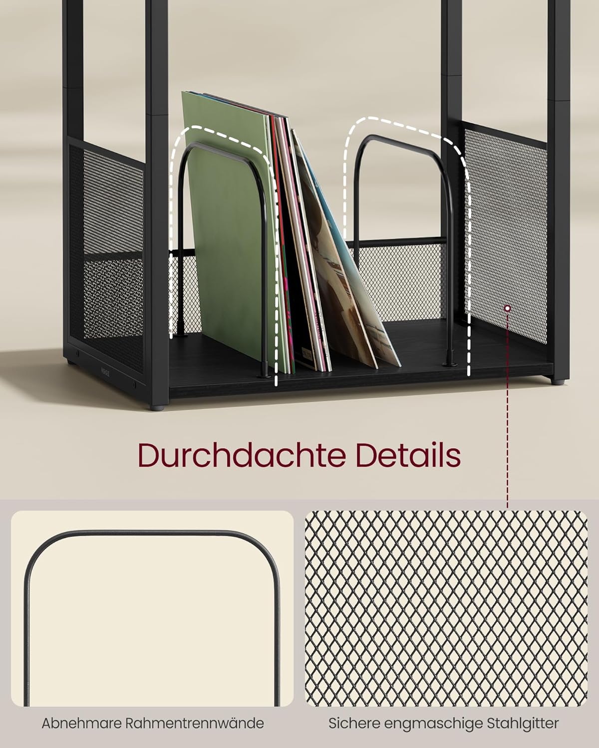 Furnstar Platenspeler Standaard – 3 Etages – Bijzettafel & Opbergrek voor Vinylplaten – Tot 100 LP’s – Voor Woonkamer of Slaapkamer