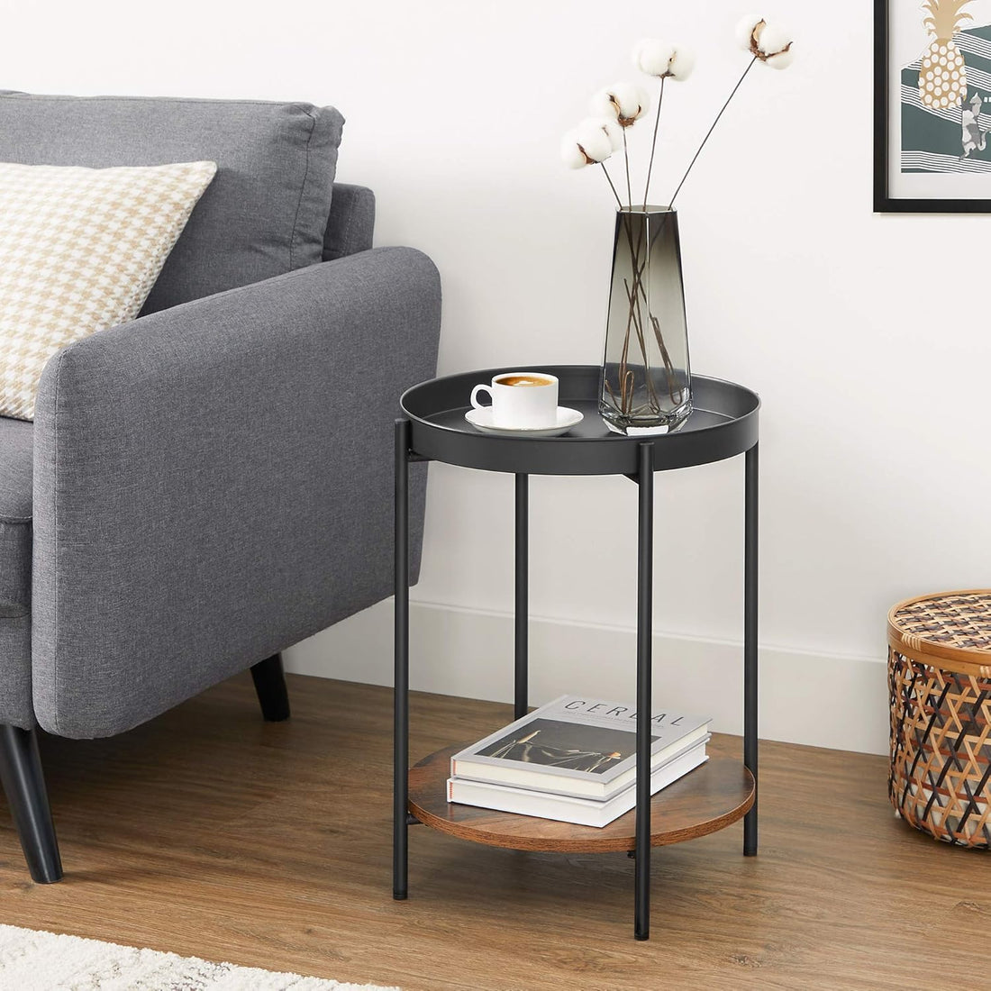 FurnStar bijzettafel vintage - Zwart & Houten Koffietafel - Salontafel - Decoratie Tafel - Voor Woonkamer, Slaapkamer of Kantoor - 43.5 x 55 CM
