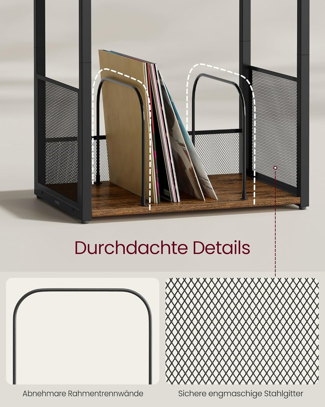 Furnstar Platenspeler Standaard – 3 Etages – Bijzettafel & Opbergrek voor Vinylplaten – Tot 100 LP’s – Voor Woonkamer of Slaapkamer