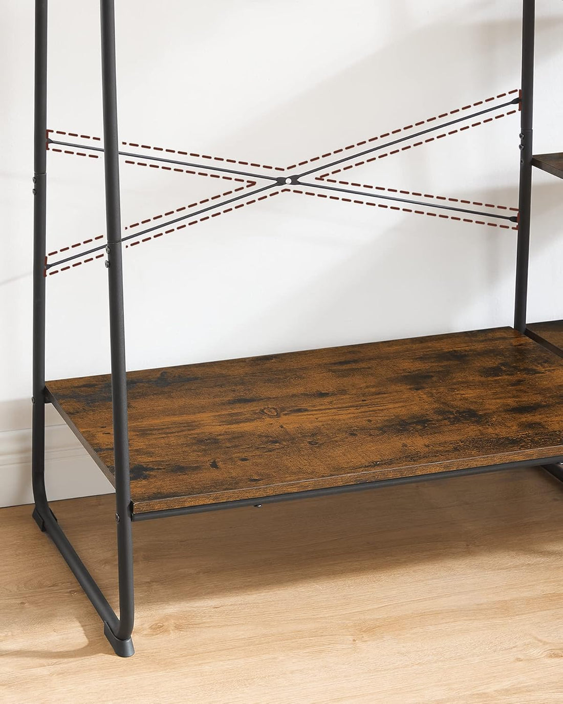 FurnStar Kledingrek met Kapstok – Open Kledingkast – 5 Planken – 6 S-haken – Kledingroede – Schoenenrek – 45 x 120 x 160 cm – Voor Slaapkamer & Hal