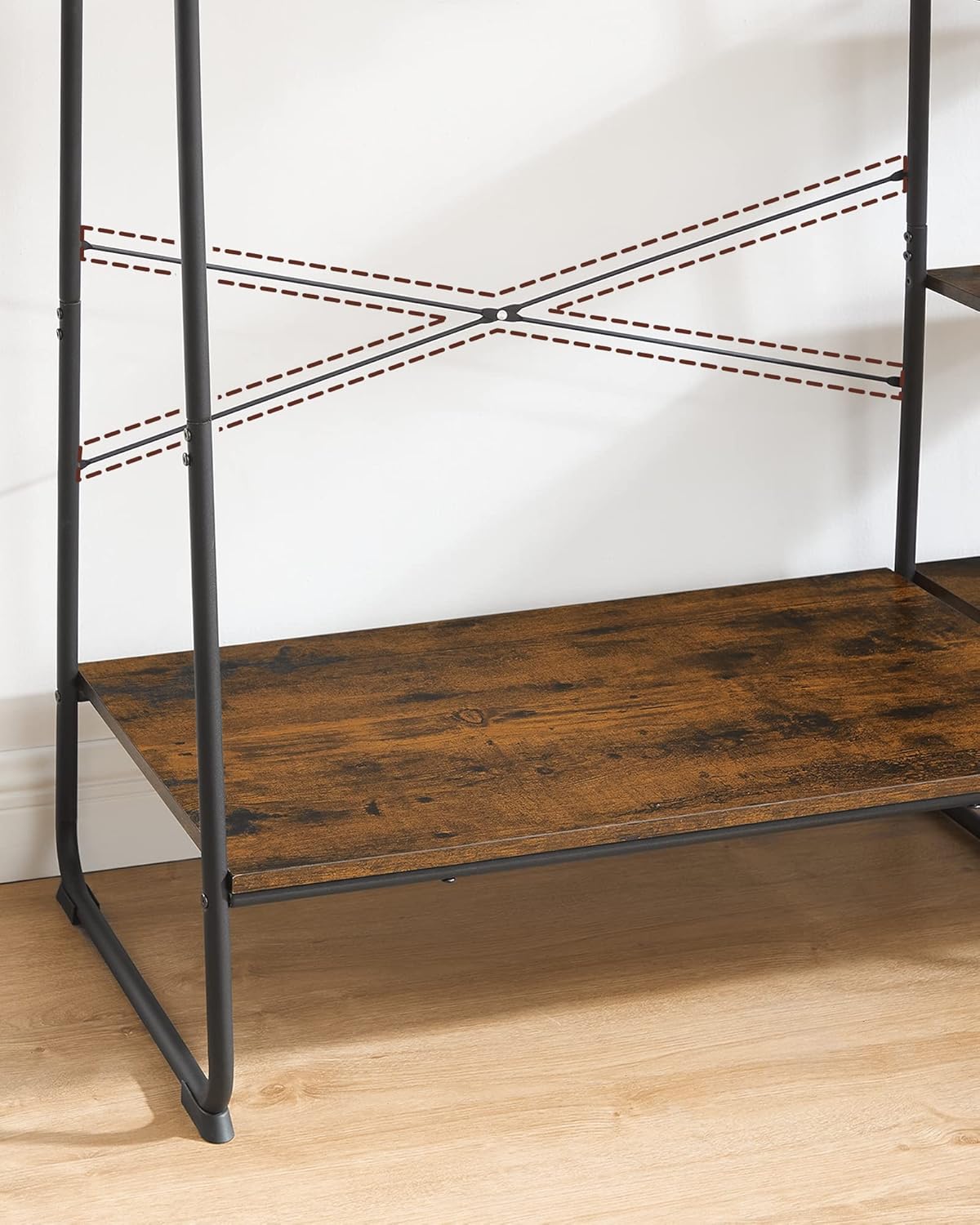 FurnStar Kledingrek met Kapstok – Open Kledingkast – 5 Planken – 6 S-haken – Kledingroede – Schoenenrek – 45 x 120 x 160 cm – Voor Slaapkamer & Hal