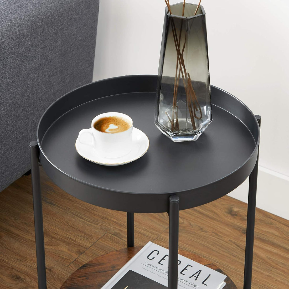 FurnStar bijzettafel vintage - Zwart & Houten Koffietafel - Salontafel - Decoratie Tafel - Voor Woonkamer, Slaapkamer of Kantoor - 43.5 x 55 CM