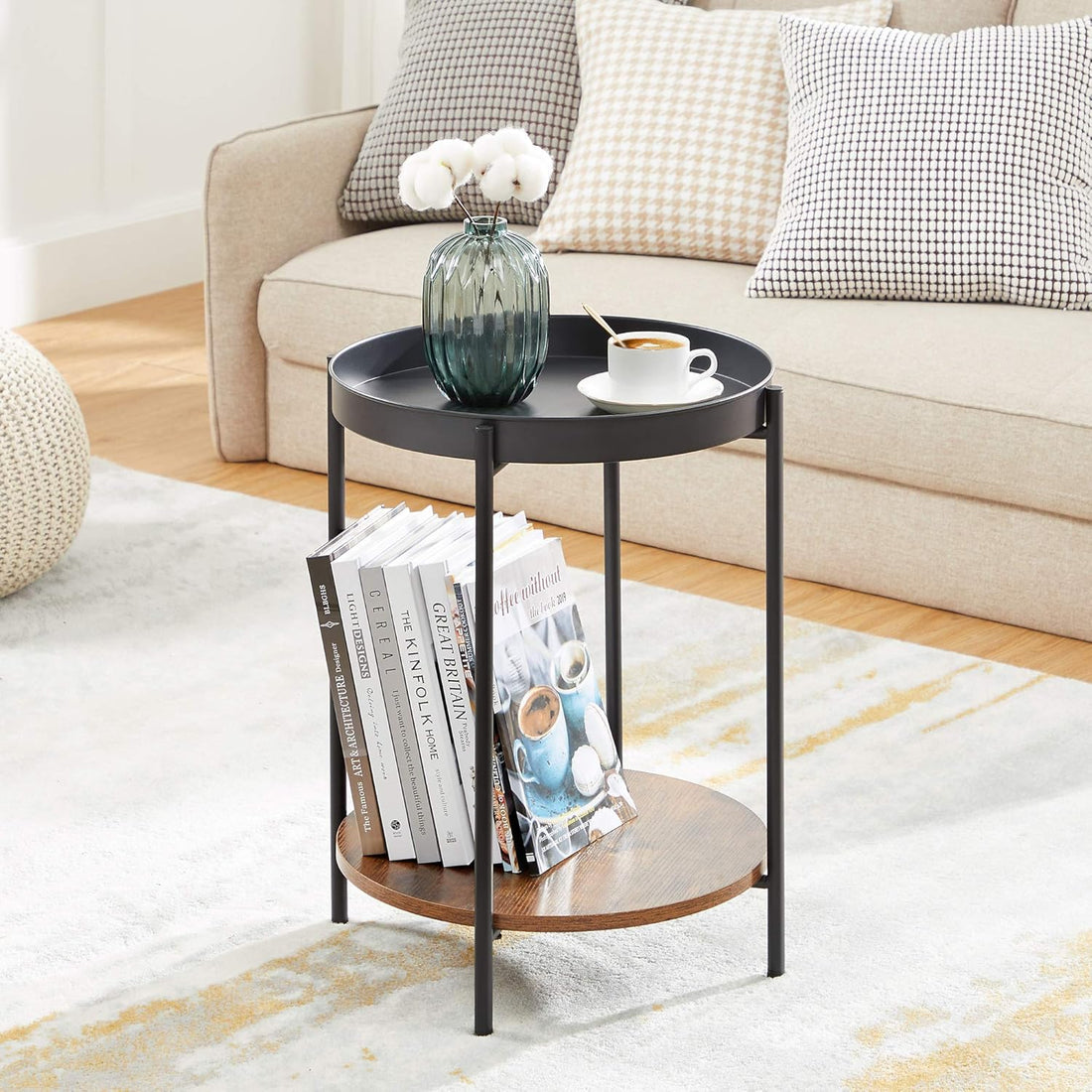 FurnStar bijzettafel vintage - Zwart & Houten Koffietafel - Salontafel - Decoratie Tafel - Voor Woonkamer, Slaapkamer of Kantoor - 43.5 x 55 CM