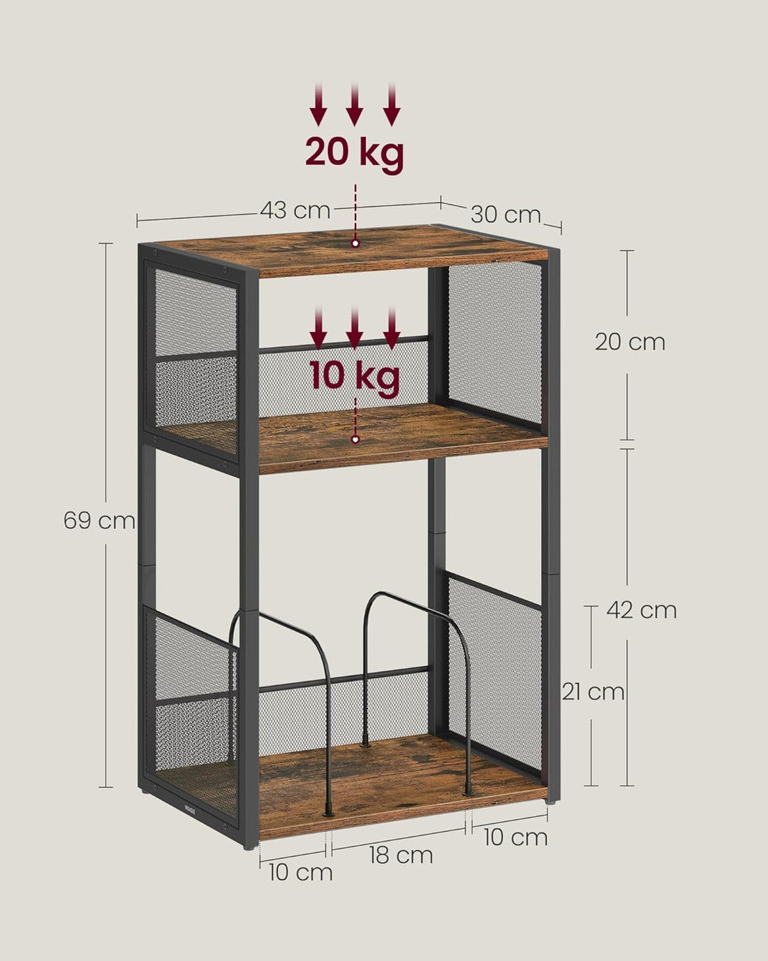 Furnstar Platenspeler Standaard – 3 Etages – Bijzettafel & Opbergrek voor Vinylplaten – Tot 100 LP’s – Voor Woonkamer of Slaapkamer