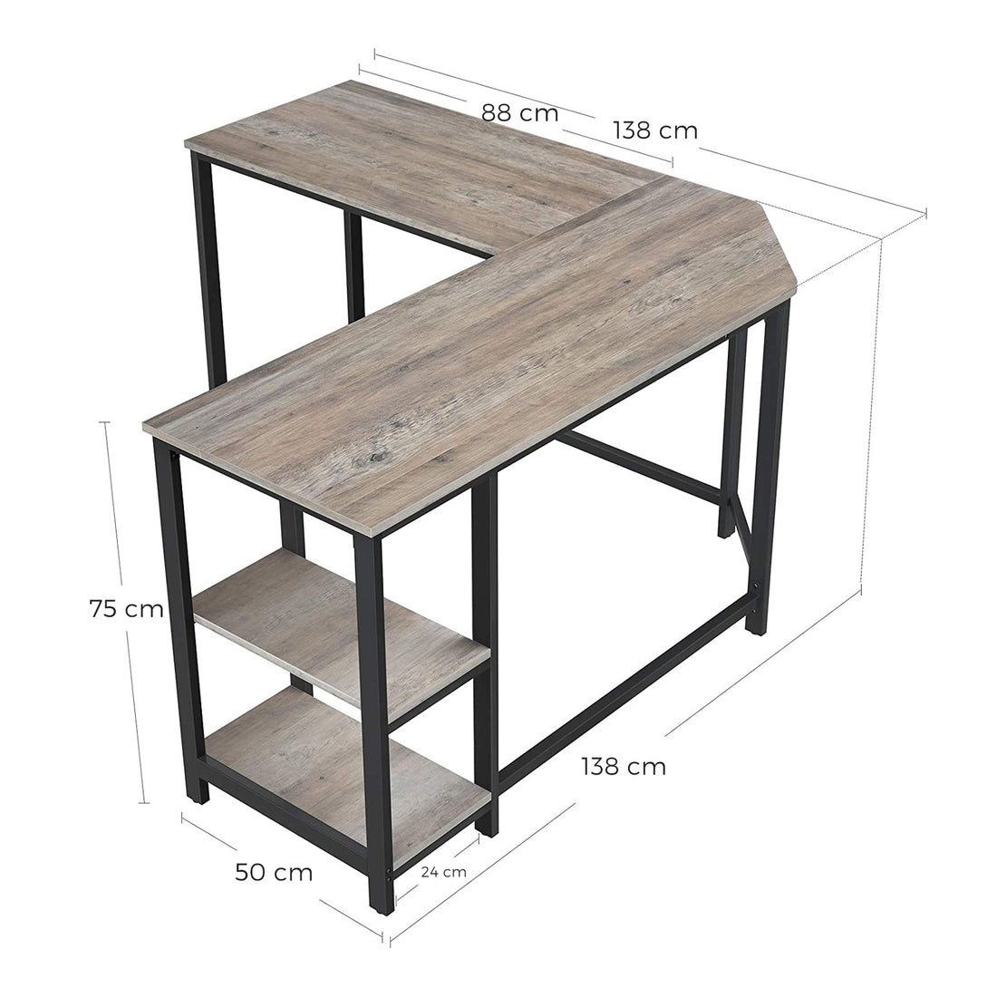FurnStar hoekbureau - L bureau - 138x138x76cm - Grijs
