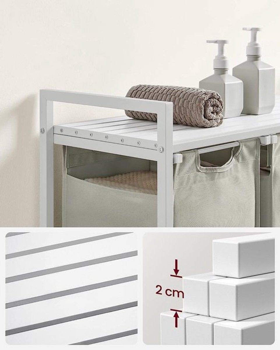 FurnStar Wasmand - Wassorteerder - 3 vakken - Wasmanden - Wassorteerder 3 vaken - 3x 38 L - 114L - Metalen Frame - Stijlvol en Duurzaam- Wit