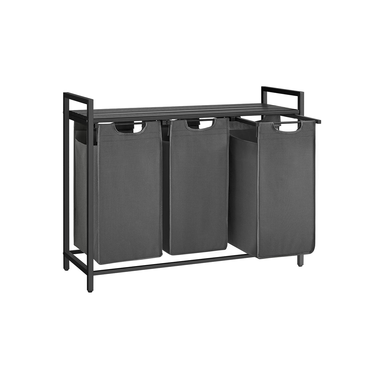 Furnstar Wasmand met 3 Vakken en Plank – Wassorteerder met Uitneembare Waszakken – Wasrek met Metalen Frame – Rustiek Bruin/Zwart