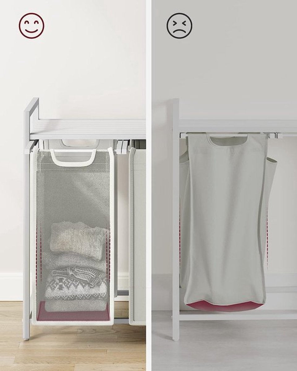 Furnstar Wasmand met 3 Vakken en Plank – Wassorteerder met Uitneembare Waszakken – Wasrek met Metalen Frame – Rustiek Bruin/Zwart