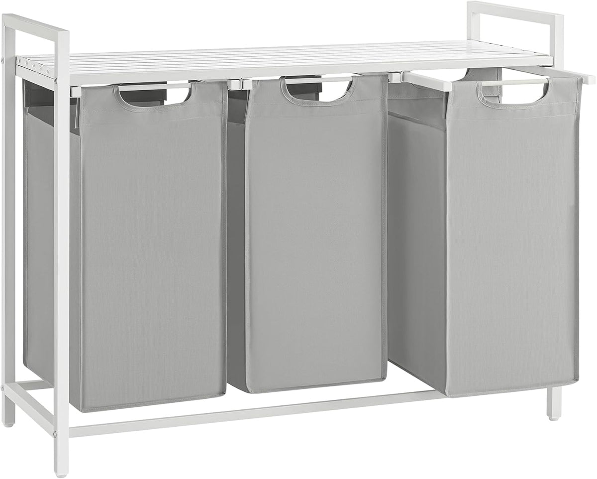 Furnstar Wasmand met 3 Vakken en Plank – Wassorteerder met Uitneembare Waszakken – Wasrek met Metalen Frame – Rustiek Bruin/Zwart