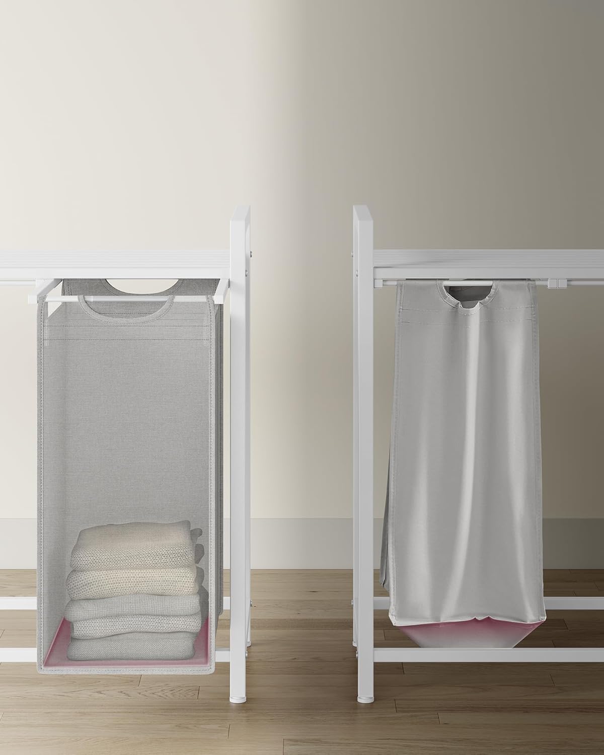 Furnstar Wasmand met 3 Vakken en Plank – Wassorteerder met Uitneembare Waszakken – Wasrek met Metalen Frame – Rustiek Bruin/Zwart