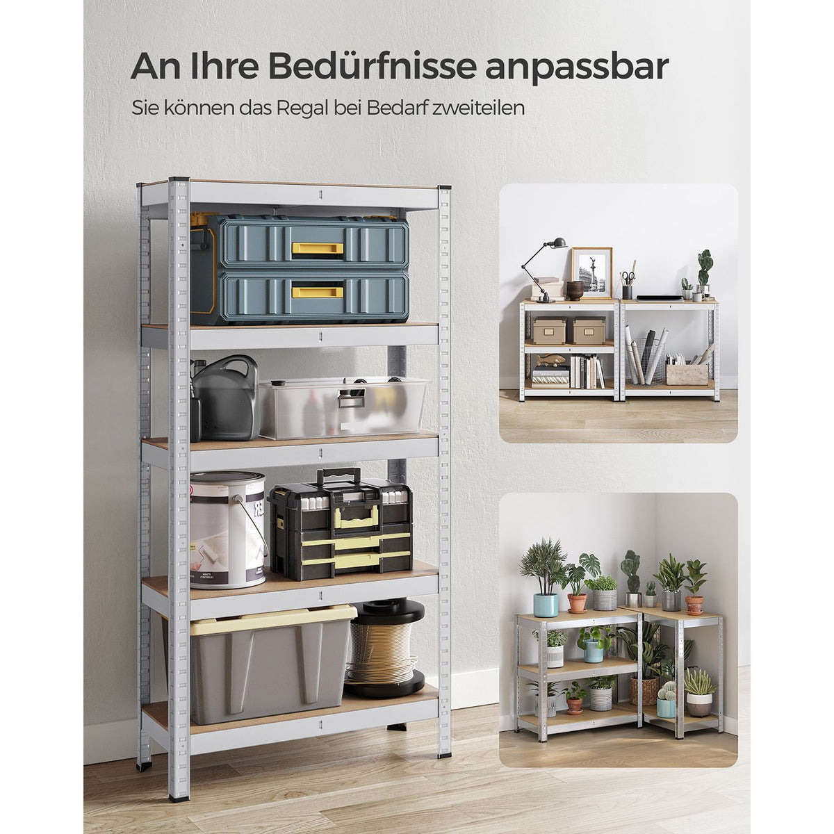 FurnStar opbergrek - 5 Planken - Monteren zonder schroeven - 650 kg - 150x75x30cm