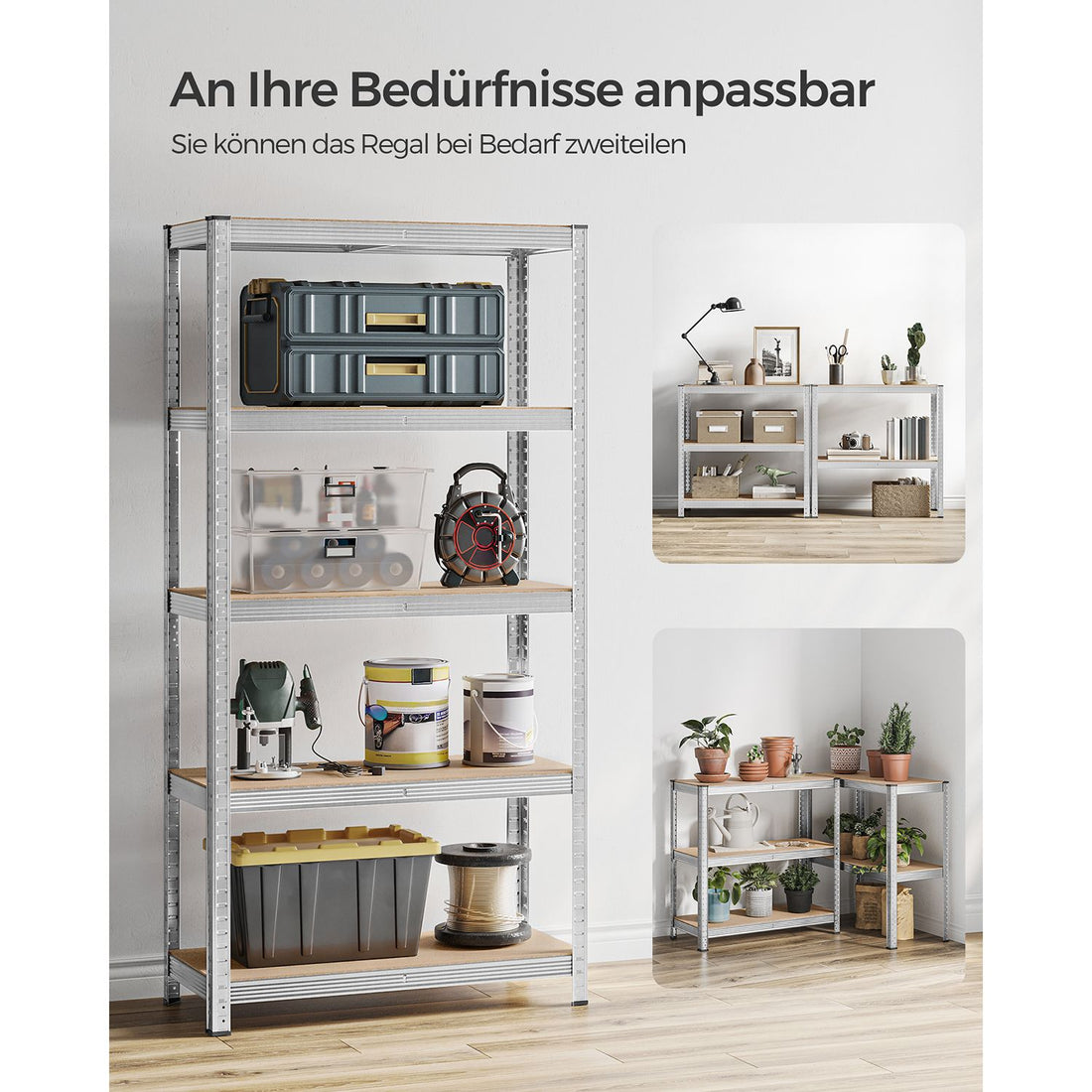 FurnStar opbergrek - 5 Planken - 2 Stuk - Monteren zonder schroeven - 875 kg - 180x90x40cm - Grijs