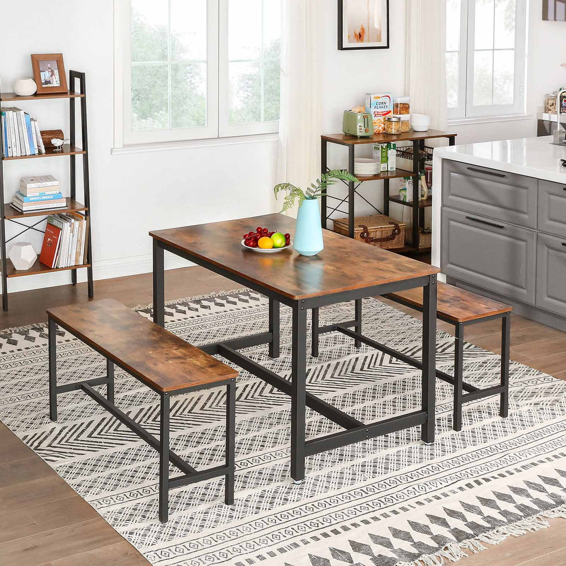 Furnstar Eettafel voor 4 Personen – 120 x 75 x 75 cm – Industrieel Design – Rustiek Bruin/Zwart
