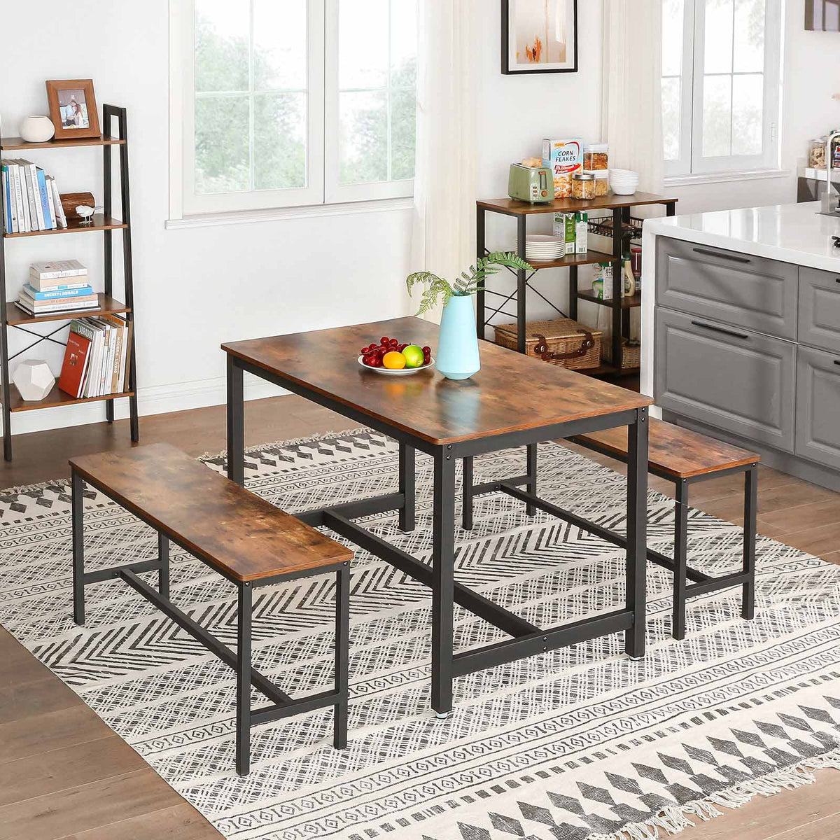Furnstar Eettafel voor 4 Personen – 120 x 75 x 75 cm – Industrieel Design – Rustiek Bruin/Zwart