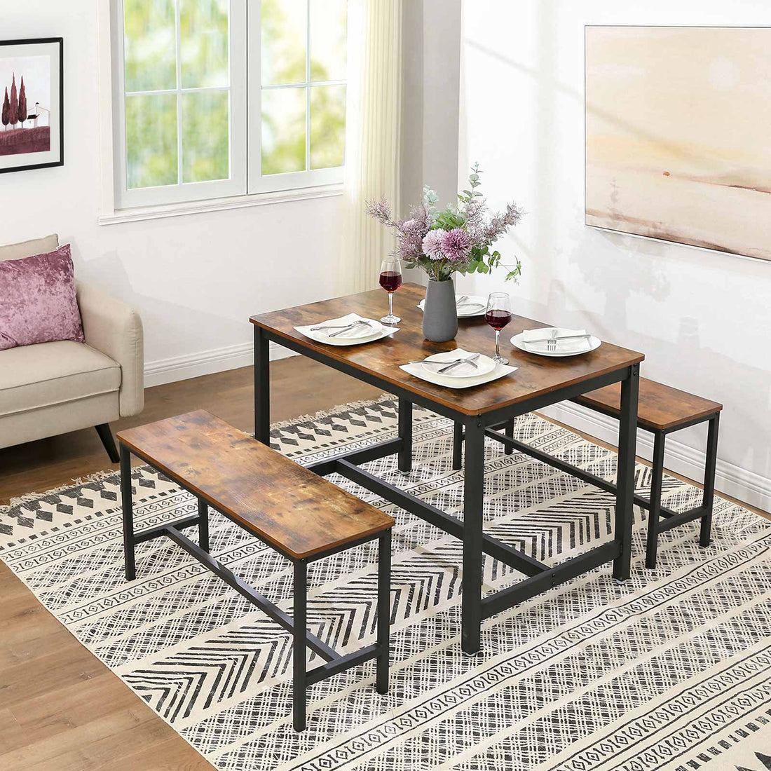 Furnstar Eettafel voor 4 Personen – 120 x 75 x 75 cm – Industrieel Design – Rustiek Bruin/Zwart