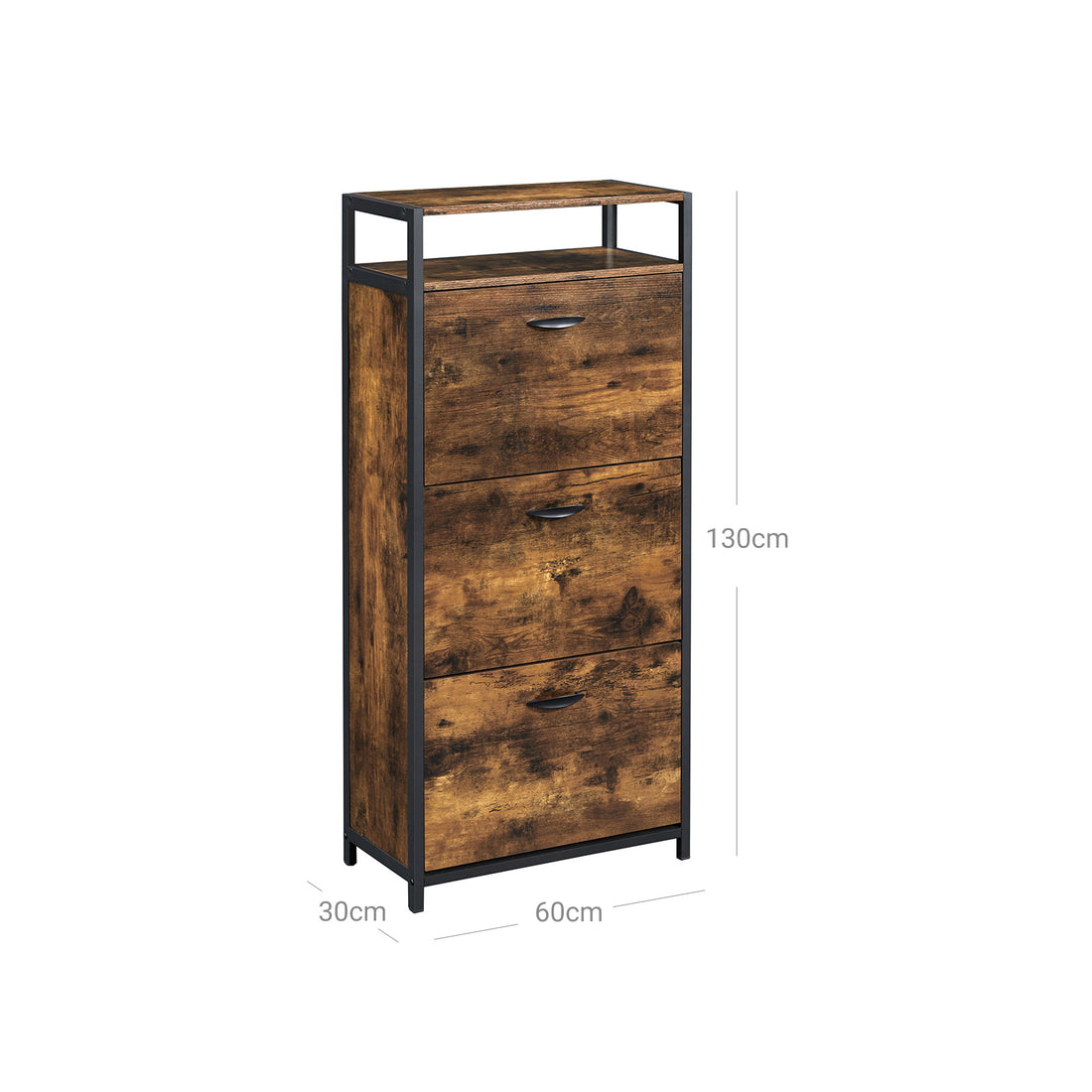 FurnStar schoenenkast - 3 klapdeuren - 60x30x130cm - Bruin