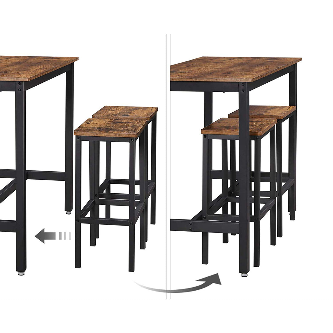 FurnStar - Bartafel Set met 2 Barkrukken – Eettafel Set – Industrieel Design – 120x60x90cm / 40x30x65cm-  Rustiek Bruin