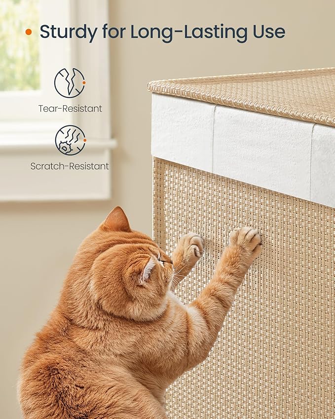 Furnstar HOME Wasmand met meerdere vakken - Wassorteerder op wieltjes met deksel - Rotan-look - Voor bijkeuken en badkamer - Beige/Wit