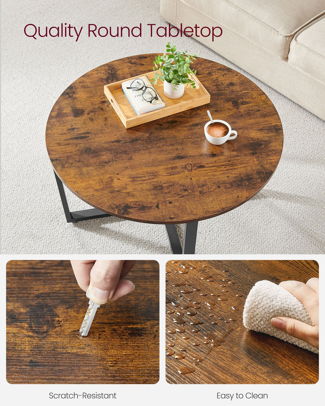 FurnStar salontafel - Ronde tafel - Hout - Bruin - 88x88x47