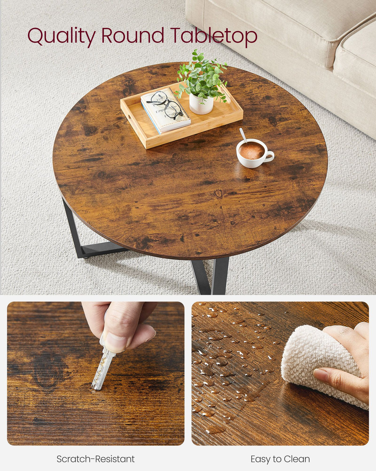 FurnStar salontafel - Ronde tafel - Hout - Bruin - 88x88x47