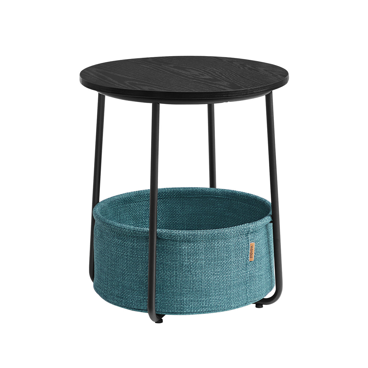 Furnstar Ronde Bijzettafel met Stoffen Opbergmand - Moderne Salontafel - Nachtkastje voor Woonkamer en Slaapkamer 45×45×51cm